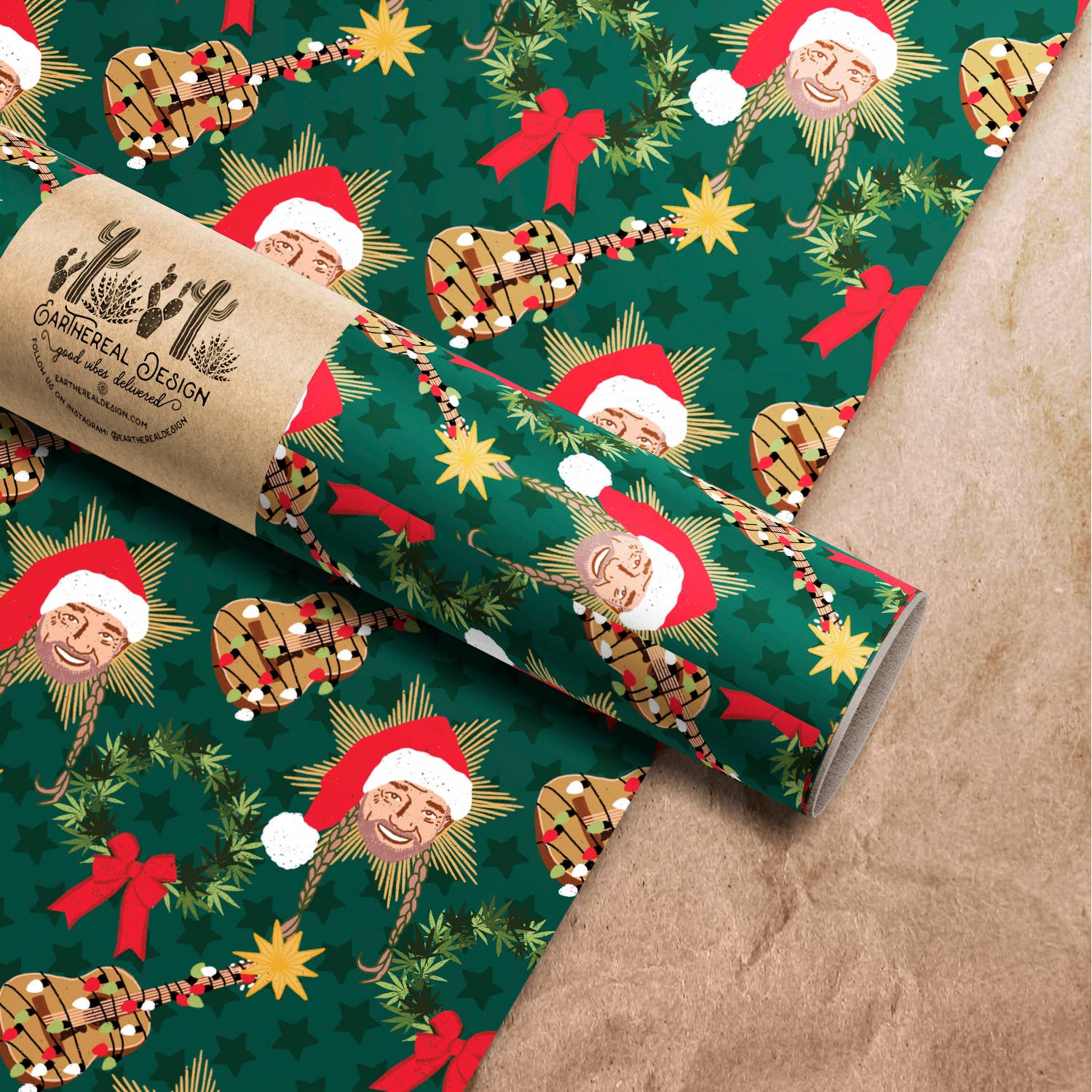 Mother of the Moon - Wholesale Flat Wrap - Santa Willie Nelson Wrapping Paper Sheet0