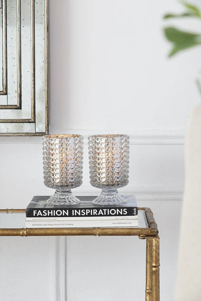 A&B Home Group Inc. – wholesale Candle holder – S/2 4.1x4.1x7" Glass Hurricane Clear/Rose Gold Mercury8