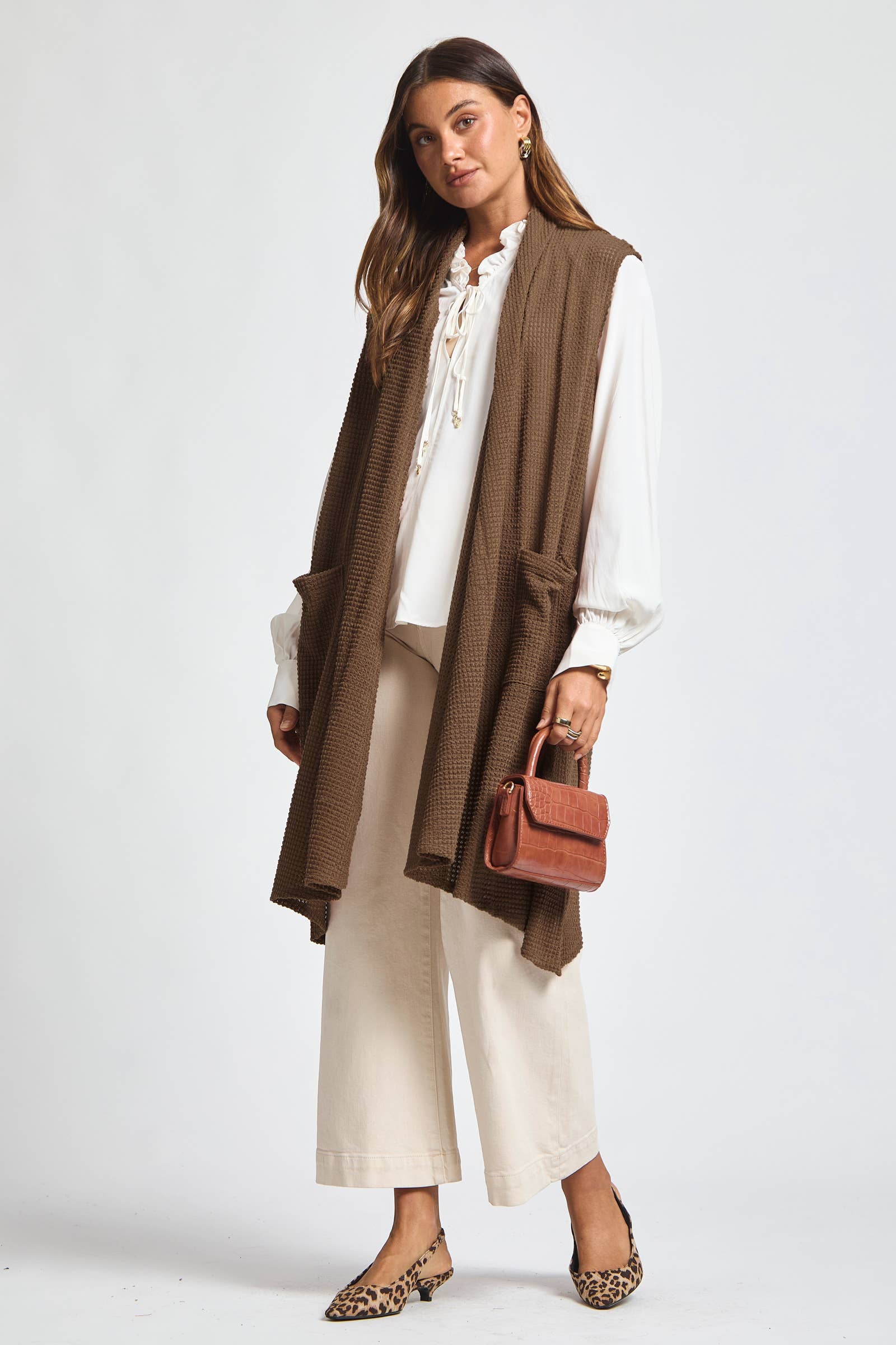 Dear Scarlett - Wholesale Outerwear Vest - Women's - Sleeveless Crochet Midi Vest Cardigan8