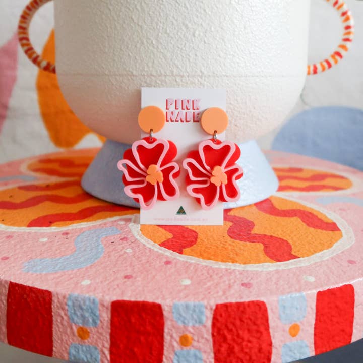 Pink Nade - Wholesale Dangle earrings - Squiggle Flower Red / Pink / Orange Dangle3