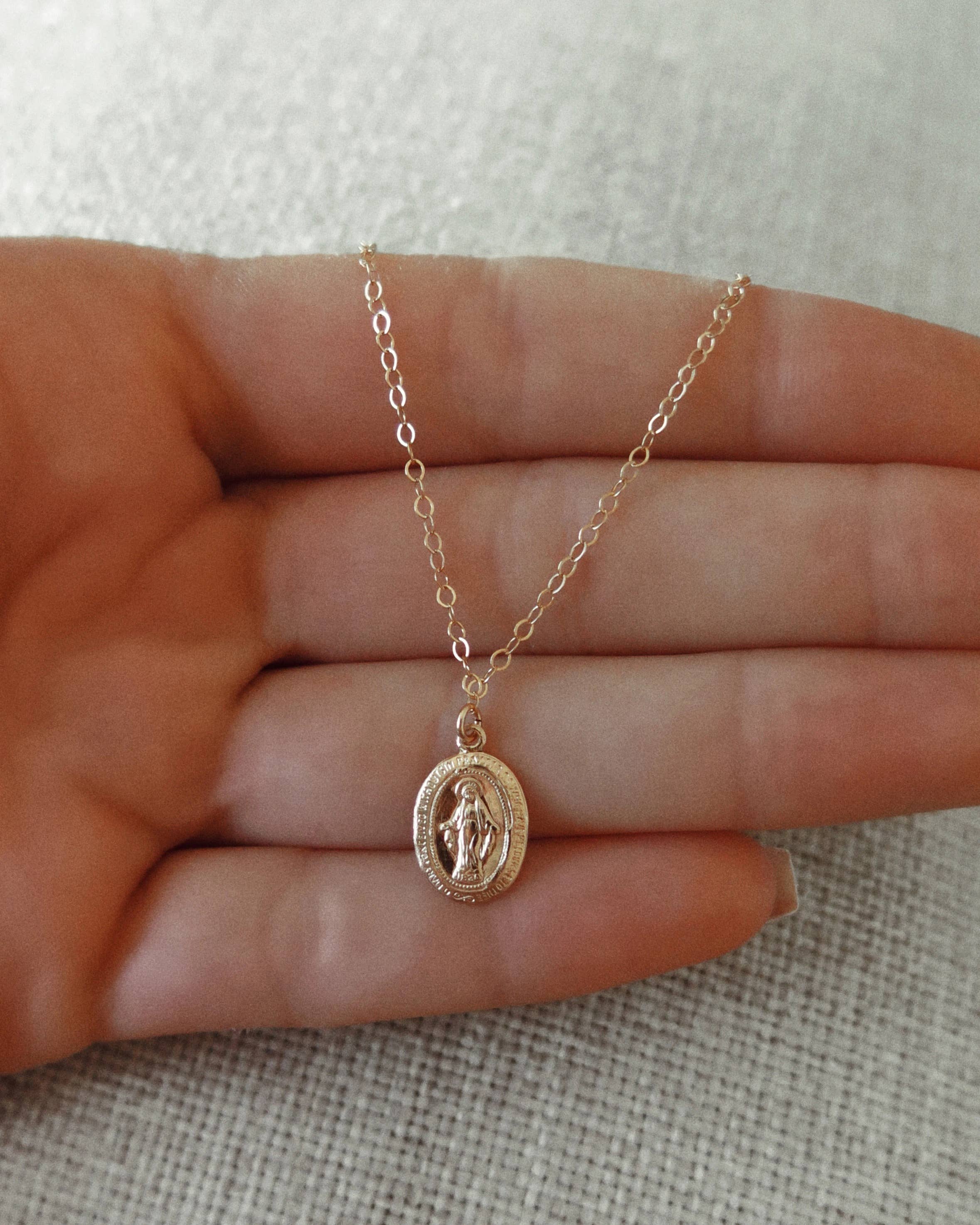 Small Miraculous Medal Necklace- 14k Yellow Gold - Deluxe for wholesale on Faire