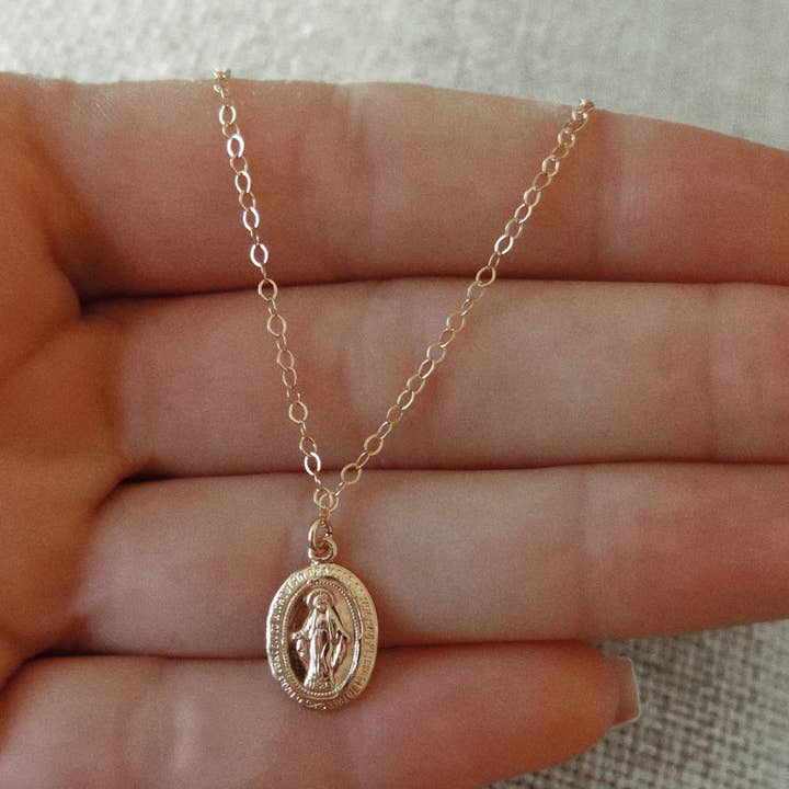 Small Miraculous Medal Necklace- 14k Yellow Gold - Classic and other Purchase Wholesale participation medals. Free Returns & Net 60 Terms on Faire trending on Faire.
