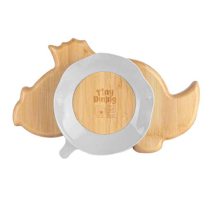 Rinkit Ltd - Vente Assiette – enfant et bébé - Tiny Dining Kids Assiette dinosaure à ventouse en bambou Gris4
