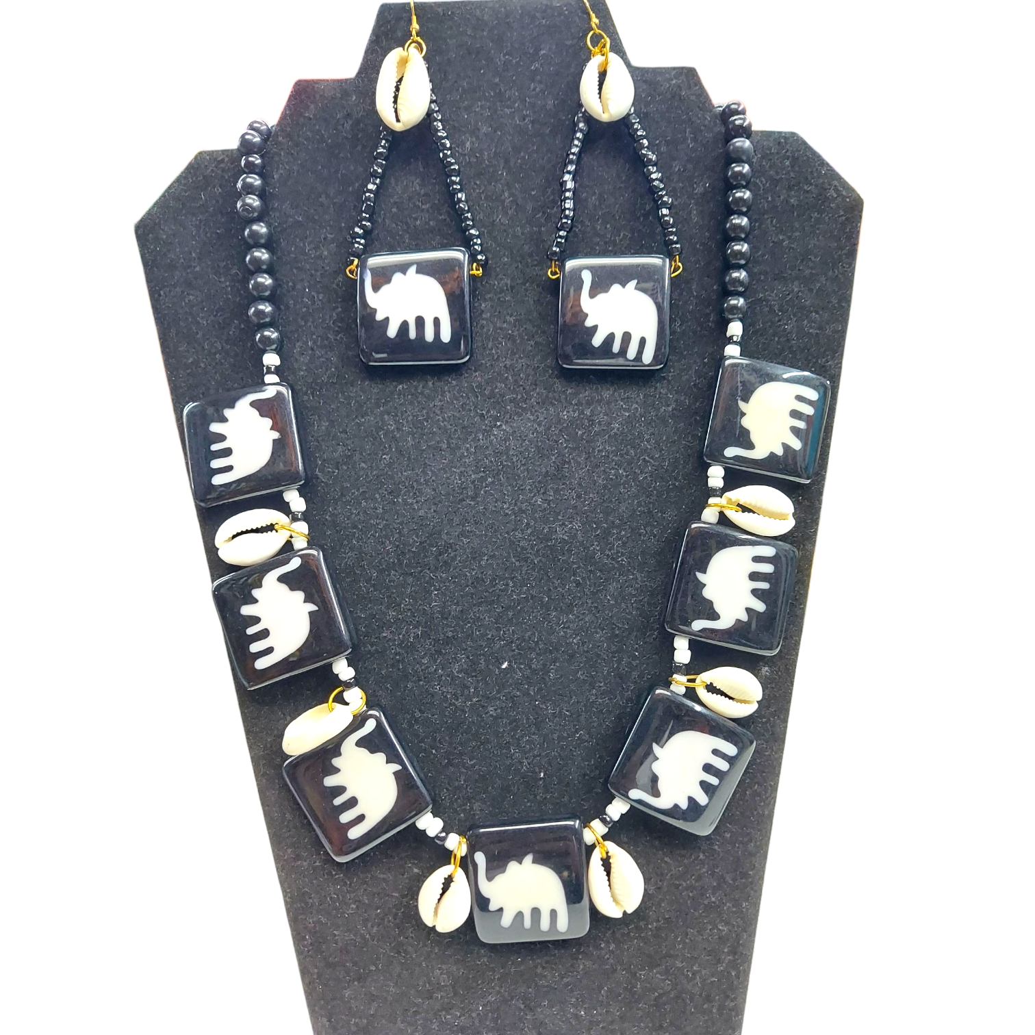 India Batik - Wholesale Jewelry Set - Necklace & Earnings Set -Cowrie Shell5
