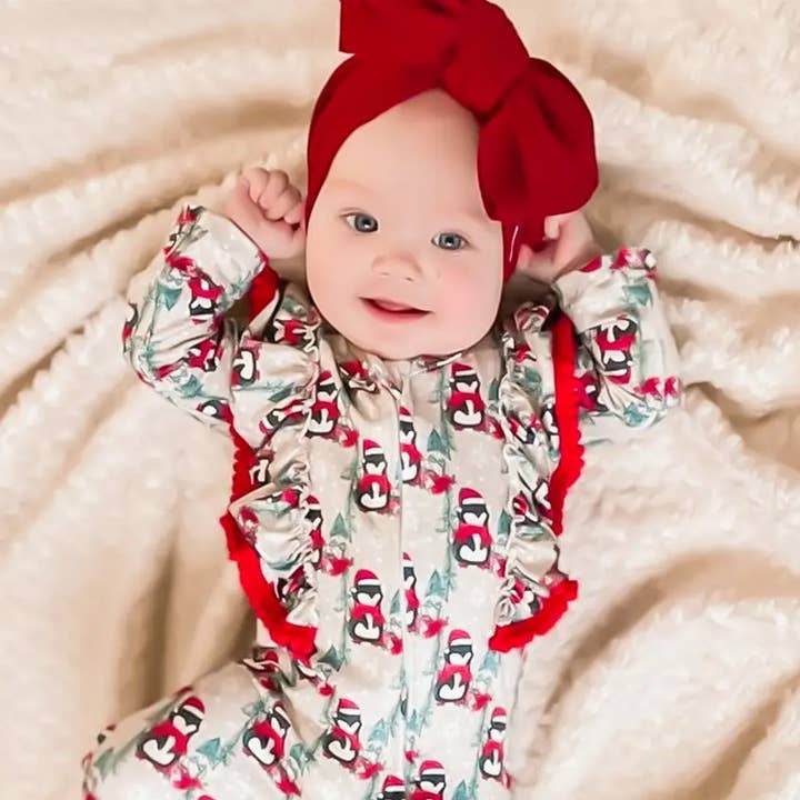 Rufflеѕ & Bоwtіеѕ - Affordable Boys & Girls Clothing - Wholesale Jumpsuit - Baby - Christmas Kryssi Kouture Pom Jumpsuit - Red Holiday Penguin0