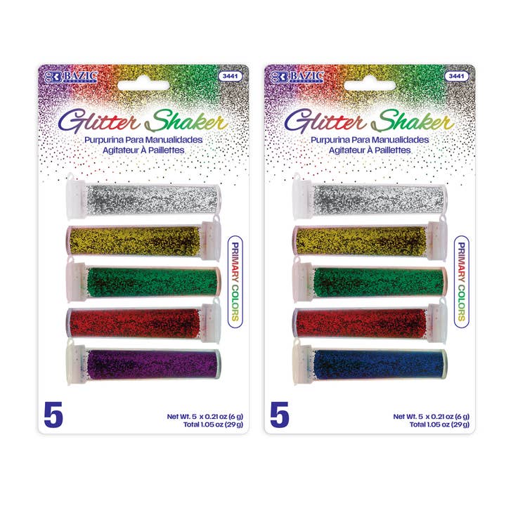 Glitter Shaker 6g / 0.21 Oz. (5/Pack) Primary Color for wholesale by BAZIC Products
