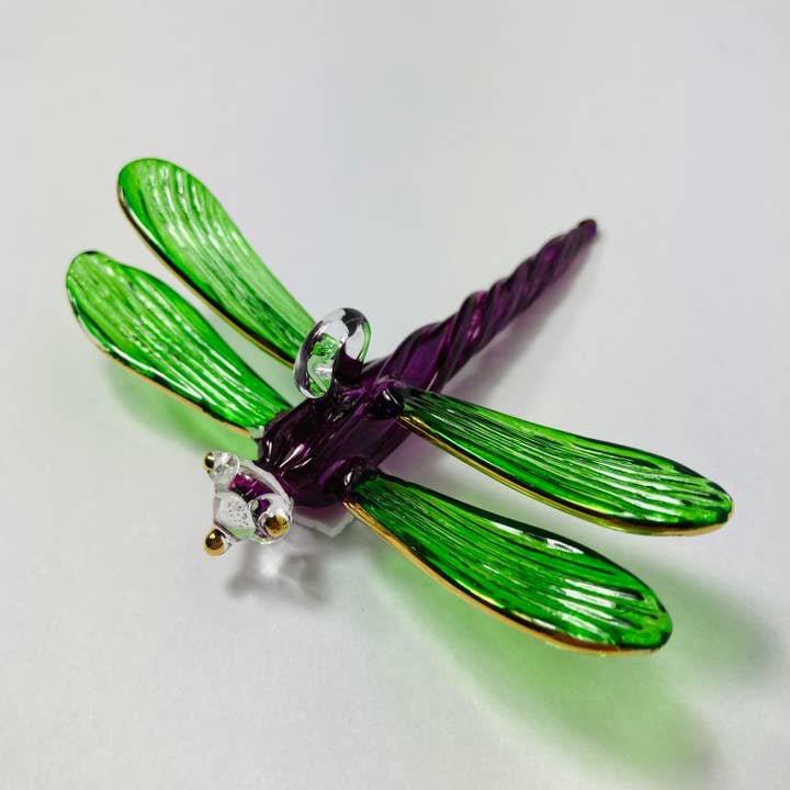 Blown Glass Ornament - Dragonfly Green & Purple for wholesale by Dandarah