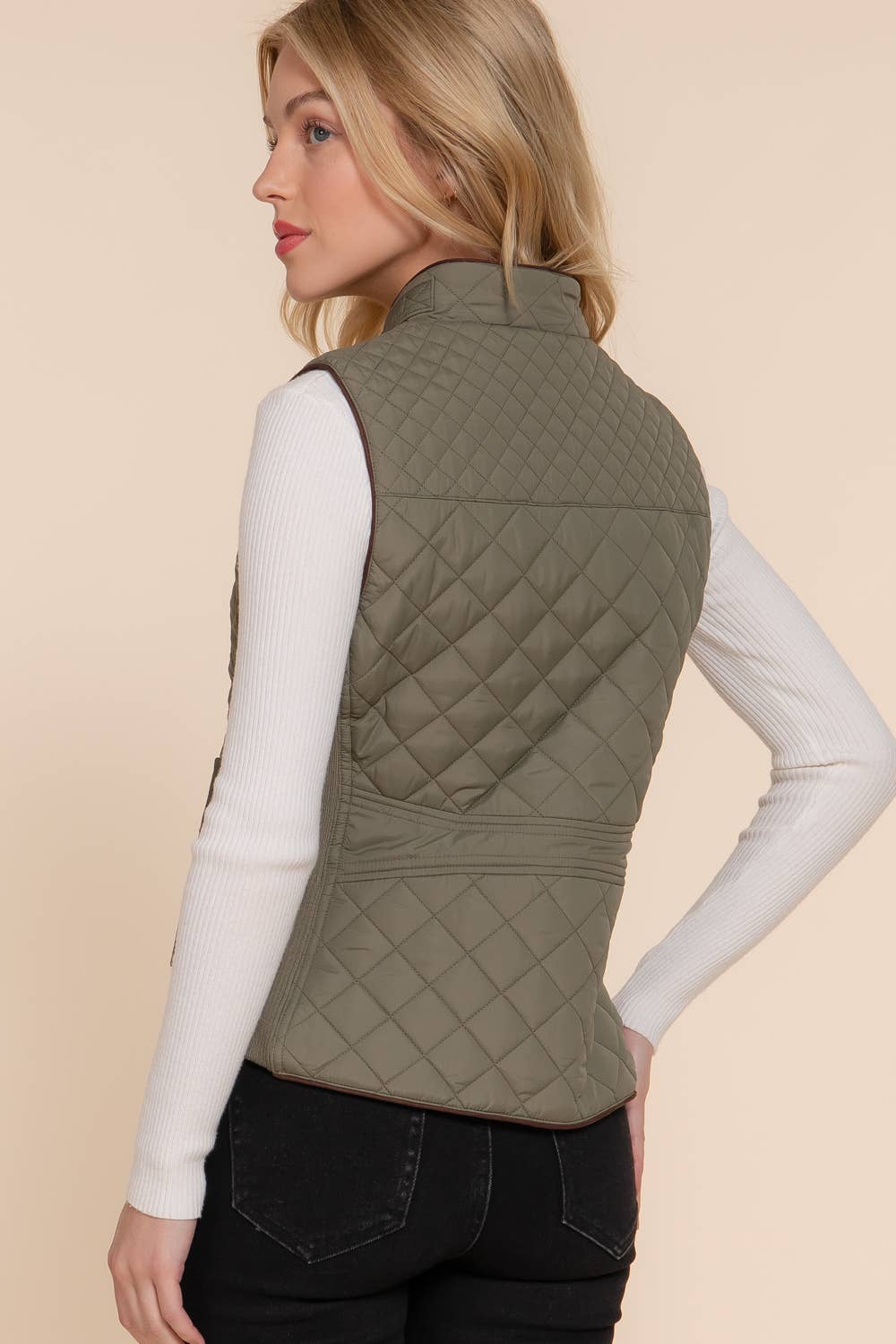 Active Basic | Active USA - Wholesale Outerwear Vest - Women's - Suede Piping Detail Rib Quilted Padding Vest45
