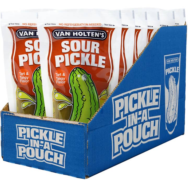 Grandpa Joe's Candy Shop - Wholesale Pickled Vegetables - Van Holten's Large Sour Pickle Pouch, 12ct