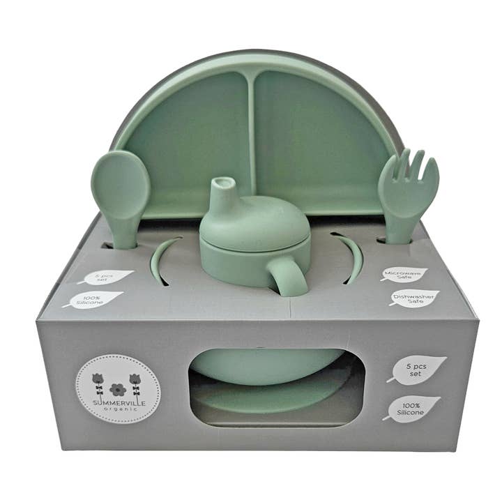 Summerville organic - Wholesale Feeding Set - Baby - 5 pcs Kids Feeding Set Silicone Cameo Green2
