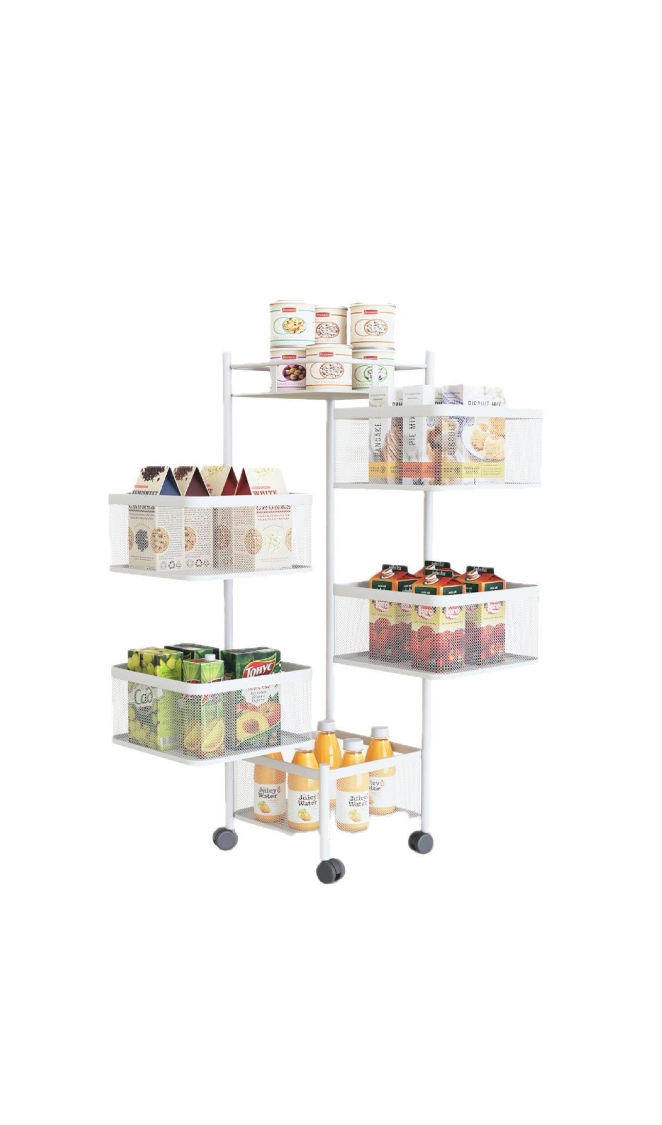 Three Star IM/EX Inc. - Vente Rangements/organisateurs de cuisine - CHARIOT DE CUISINE BLANC À CINQ NIVEAUX 37X11X11