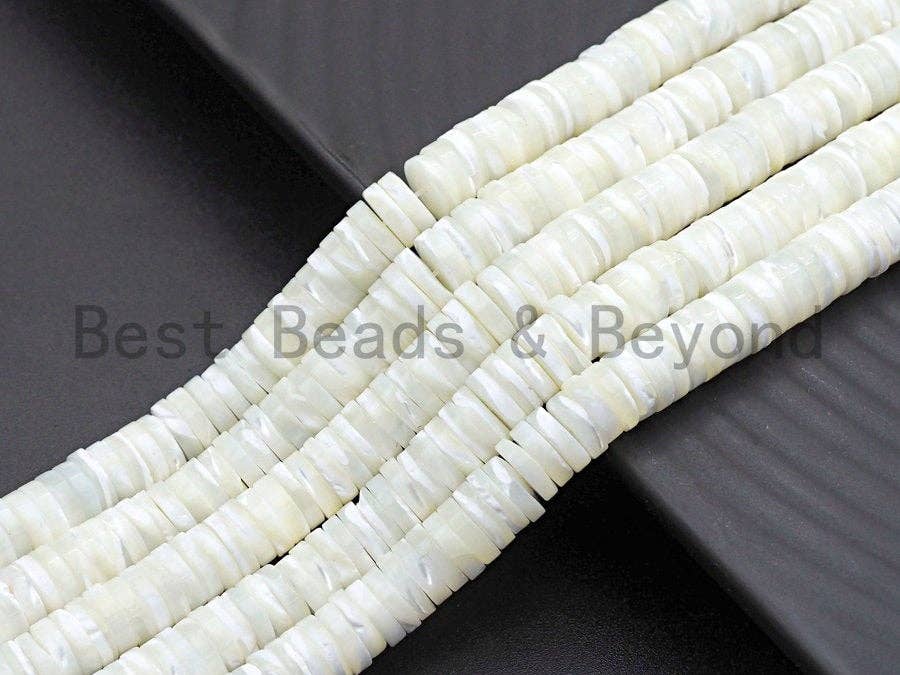 BestBeads&Beyond - Wholesale Beads - Quality Natural Mother of Pearl Heishi beads, Mother of pearl, Pearl beads, White Heishi Beads, 2.5x4mm/2.5x6mm/2.5x8mm, sku#T1174