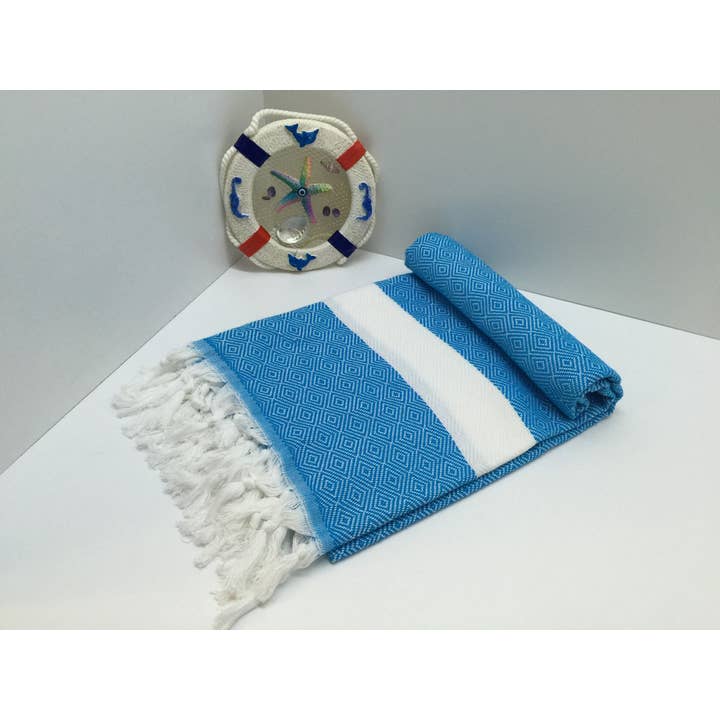 Serviette peshtemal turque Diamond Style Turquoise Pestemals pour la vente par FabricDome