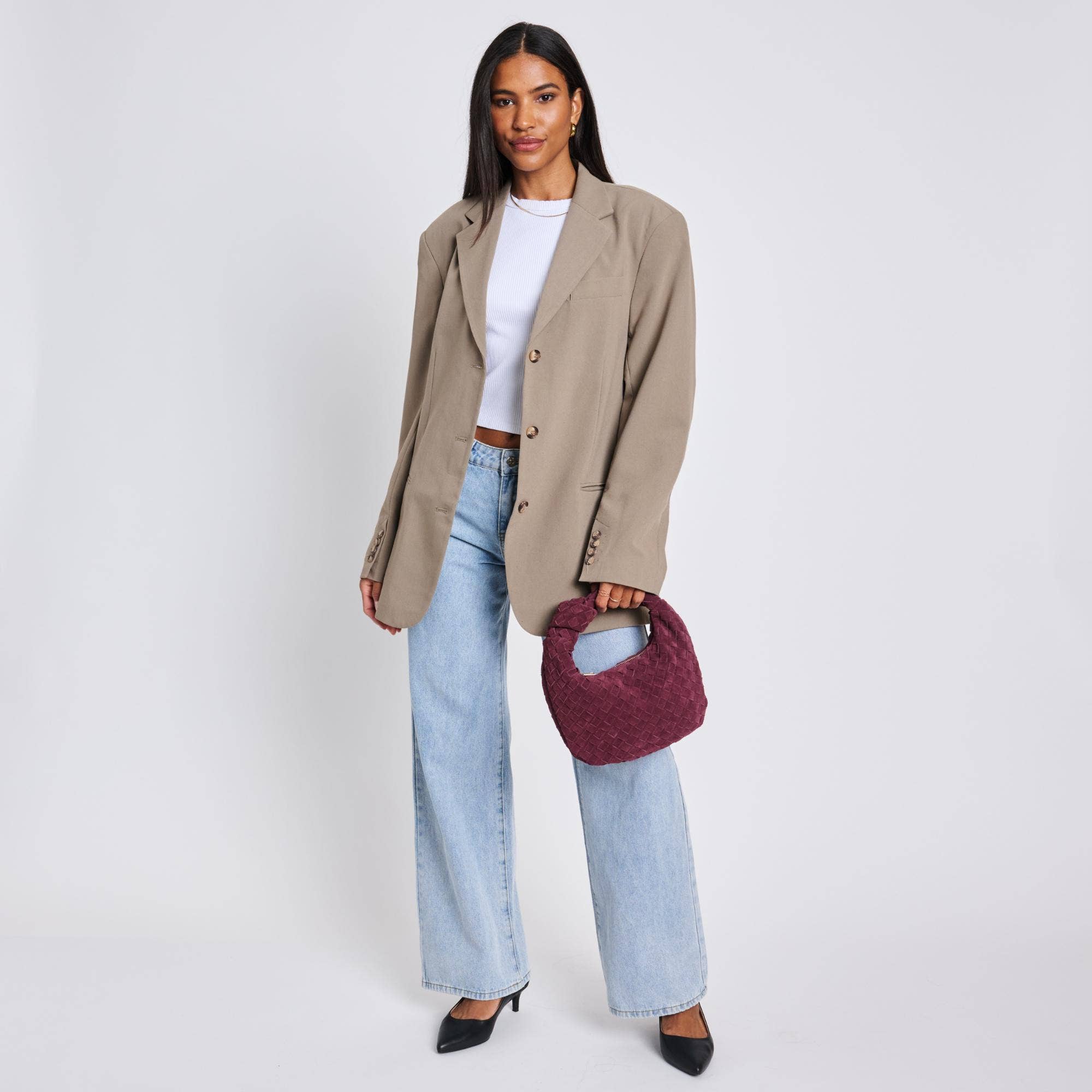 Moda Luxe - Vendita all'ingrosso Pochette - Donna - Pochette autunnale in vera pelle scamosciata intrecciata25