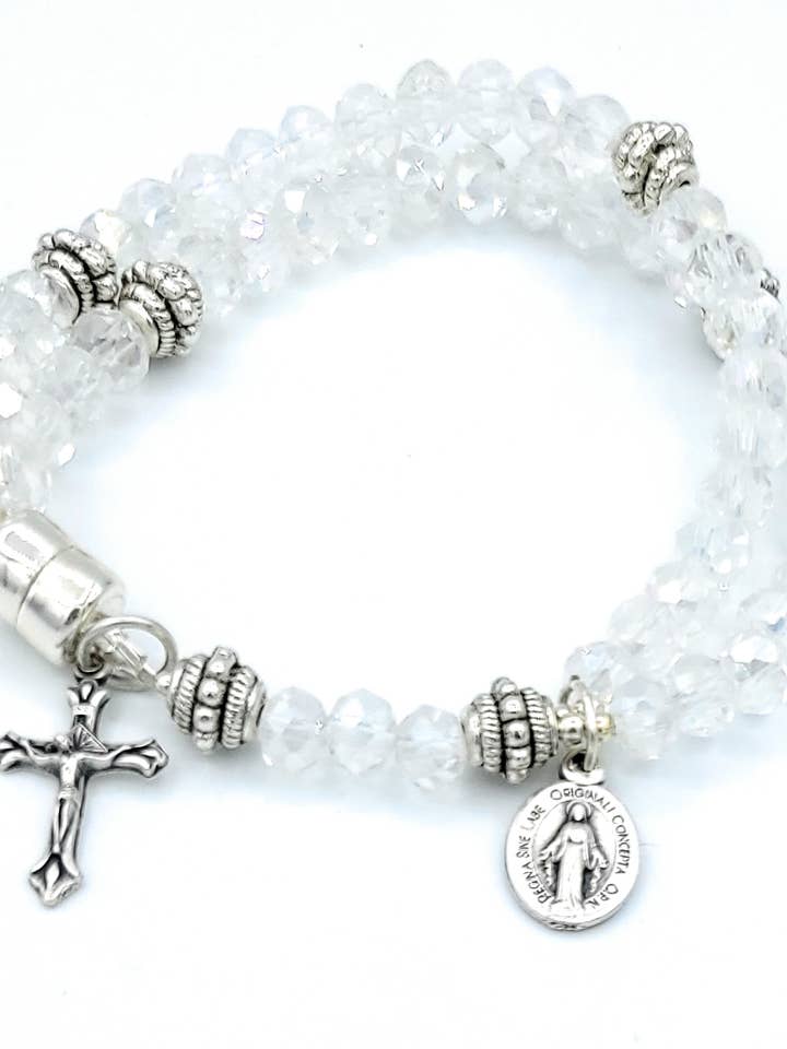 Clear Crystal Wrist Rosary Five Decade With Ab Coating for wholesale by MG Rosary