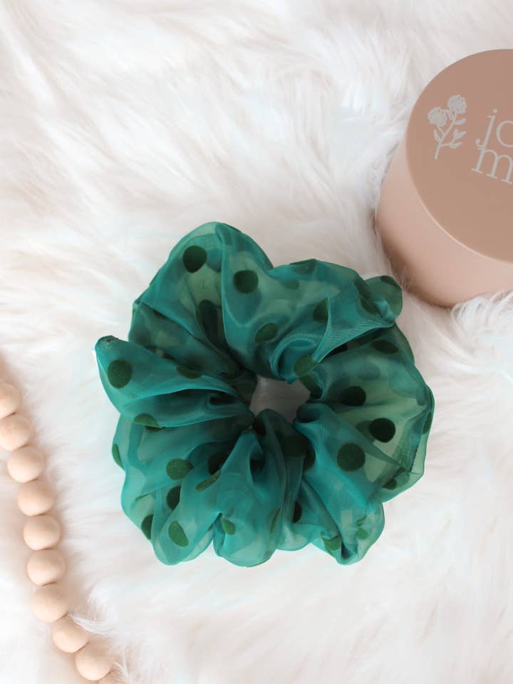 Scrunchies Sheer Scrunchies Verdes de Bolinhas por atacado de JoJo Makes
