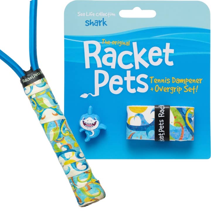 Shark Tennis Overgrip Tape and Matching Shock Absorber for wholesale by Racket Pets