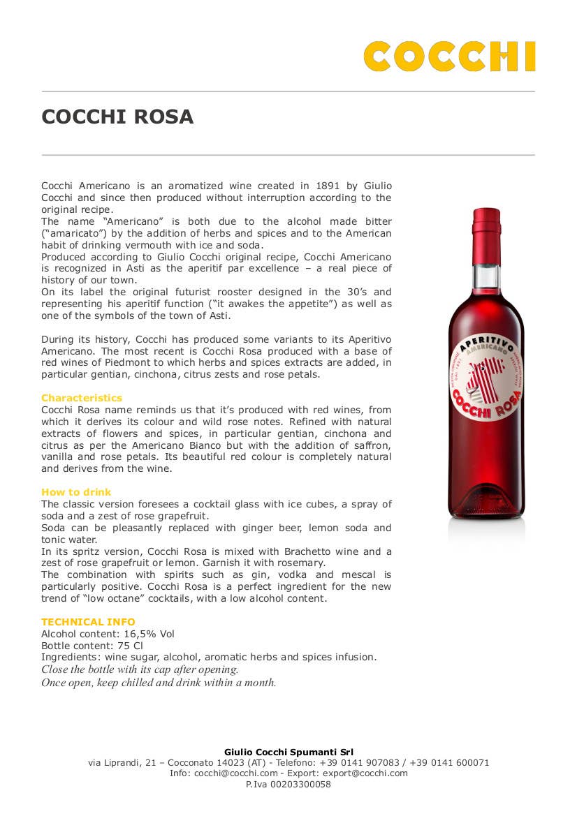 Metina SAS - Wholesale Cocktail Mix/Syrup - Cocchi Rose American Cocktail 75 cl.4