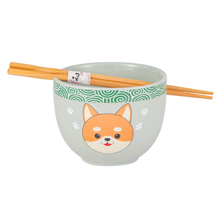 18oz 5"D Donburi Bowl With Chopsticks Set Shiba Inu Design (4/24) for wholesale by Urban Tokyo