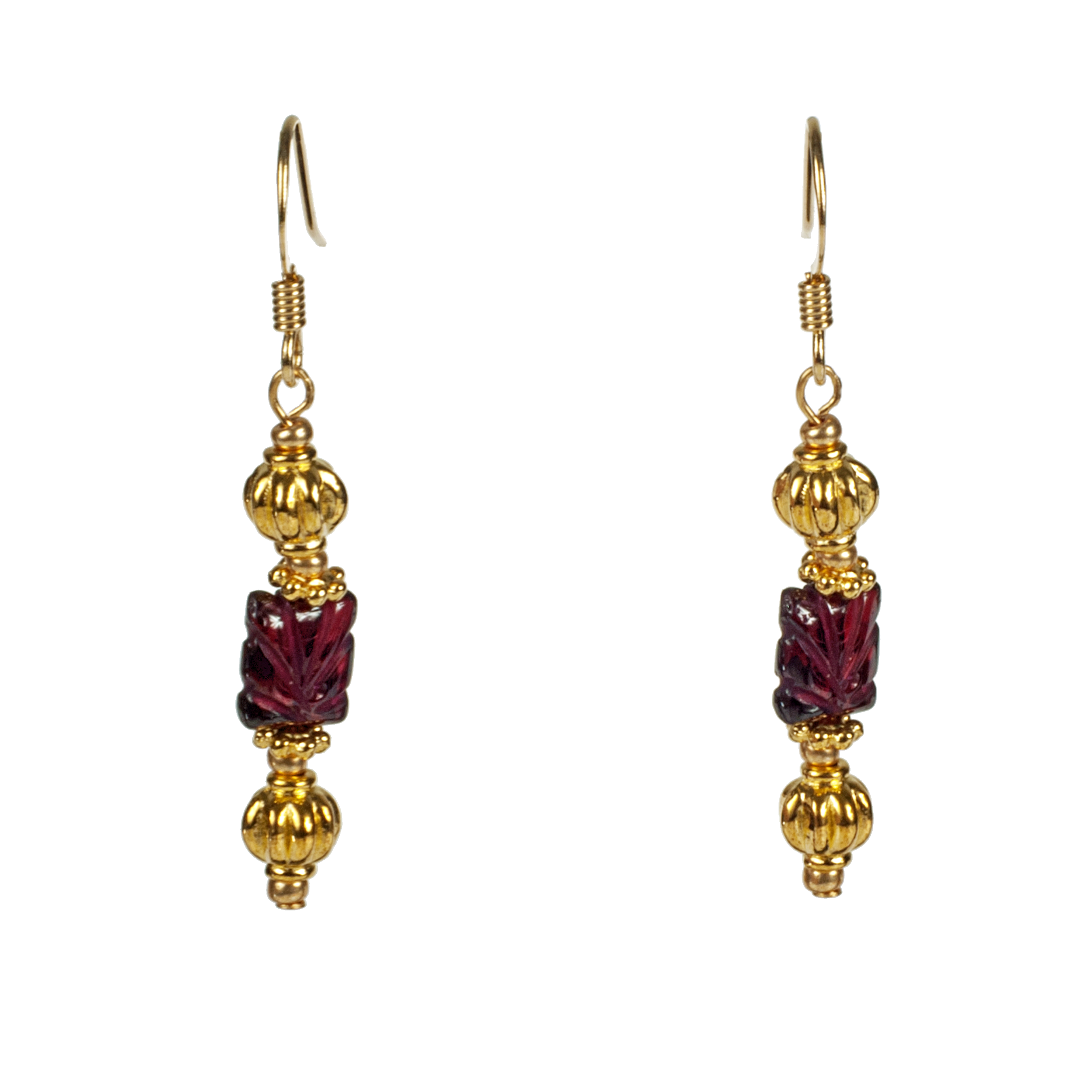 KJK Jewelry Inc. - Wholesale Dangle Earrings - Carved Garnet Square & Gold Earring0