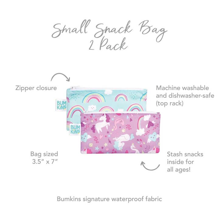 Bumkins - Vente Boîte pour encas – enfant et bébé - Sac à collation réutilisable, petit paquet de 2 : arcs-en-ciel et licornes12