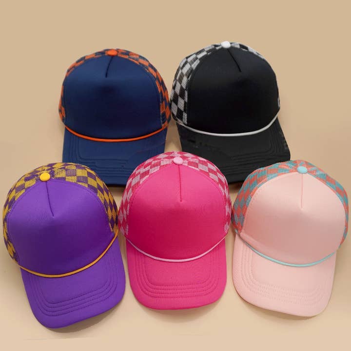 JOSSLYN by wall to wall - Wholesale Trucker Hat - Women's - TRUCKER HAT CHECKER FOAM FRONT MESH BACK CAP | 40HW726