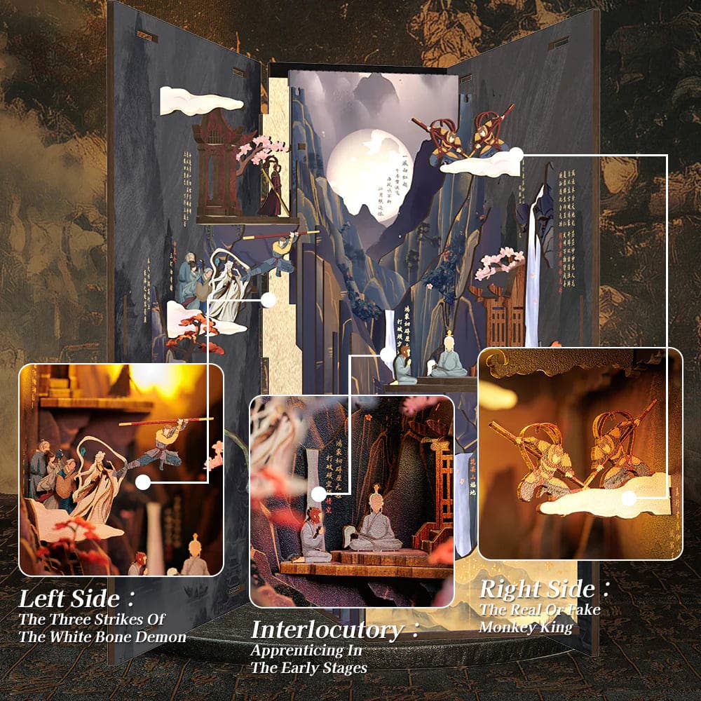 VCL CORP - Wholesale Doe-het-zelf-knutselset - The Legend of WU KONG - Zelfbouw houten boekensteun met LED-verlichting3