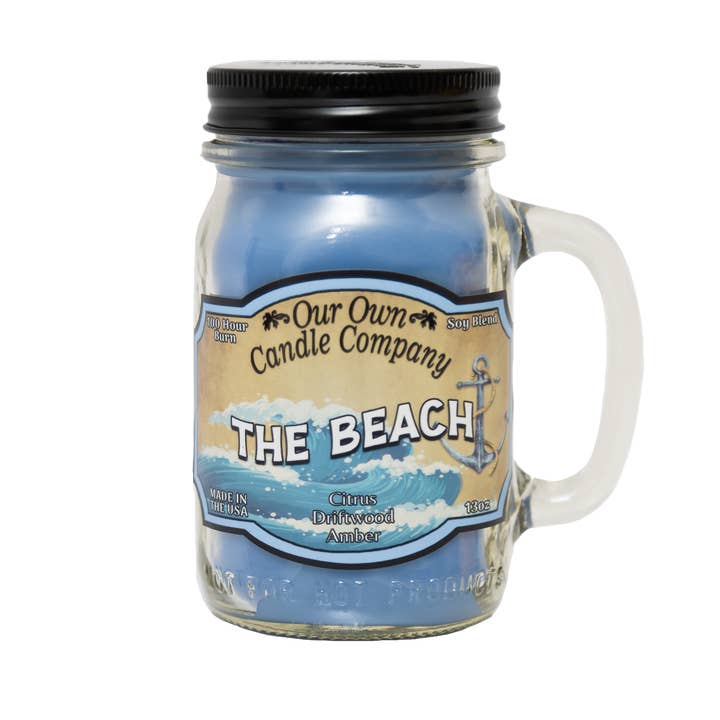 The Beach 13 Ounce Mason Jar Candle for wholesale by Our Own Candle Company