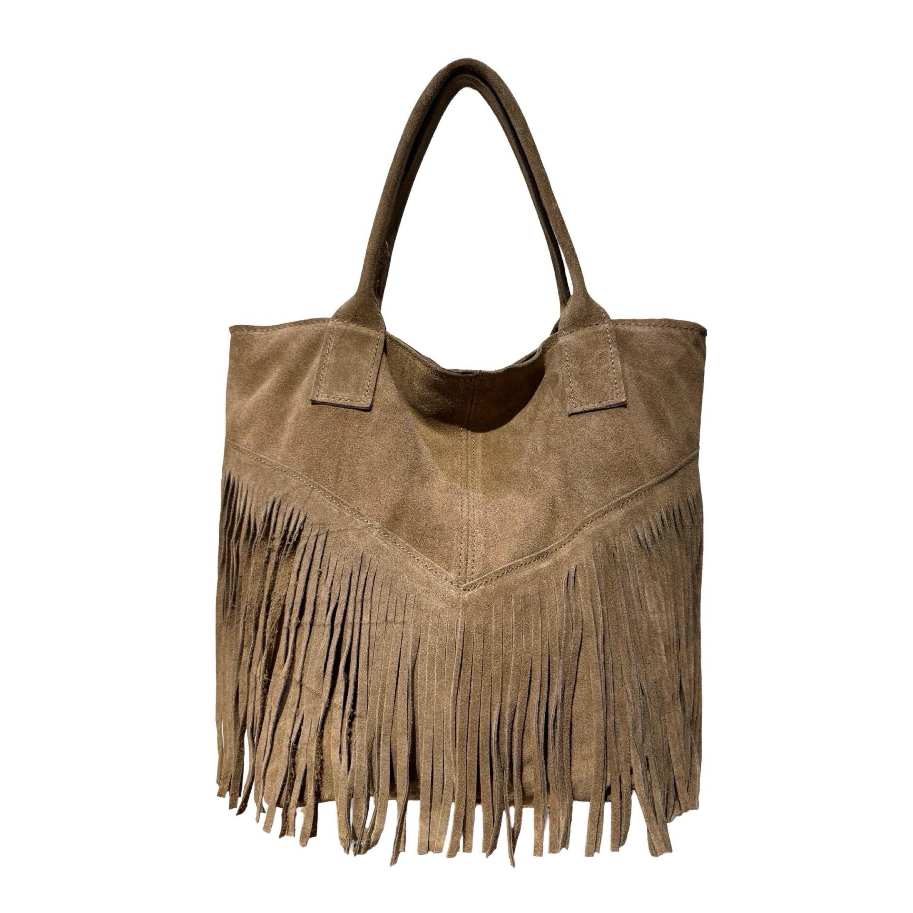 Louisa lee – Großhandel Schultertasche – Damen – Sierra Wildleder-Umhängetasche mit Fransen1