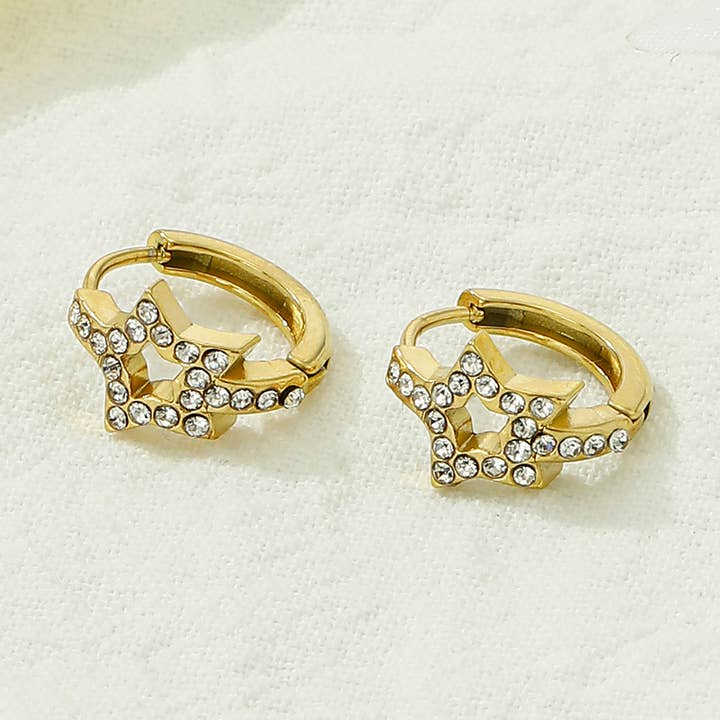 Mini Creole Star Rhinestone in Stainless Steel - BO100377 for wholesale by Kapyco