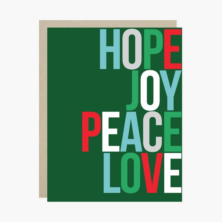Hope Joy Peace Green Holiday Card for wholesale by Barone and Co.