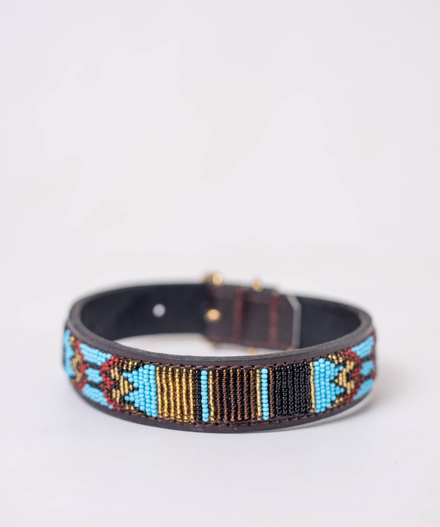 MAASAI CHIEF - Wholesale Pet Collar - Dog - Aztec Blue : Handmade Beaded Maasai Collar, African Dog Collar1