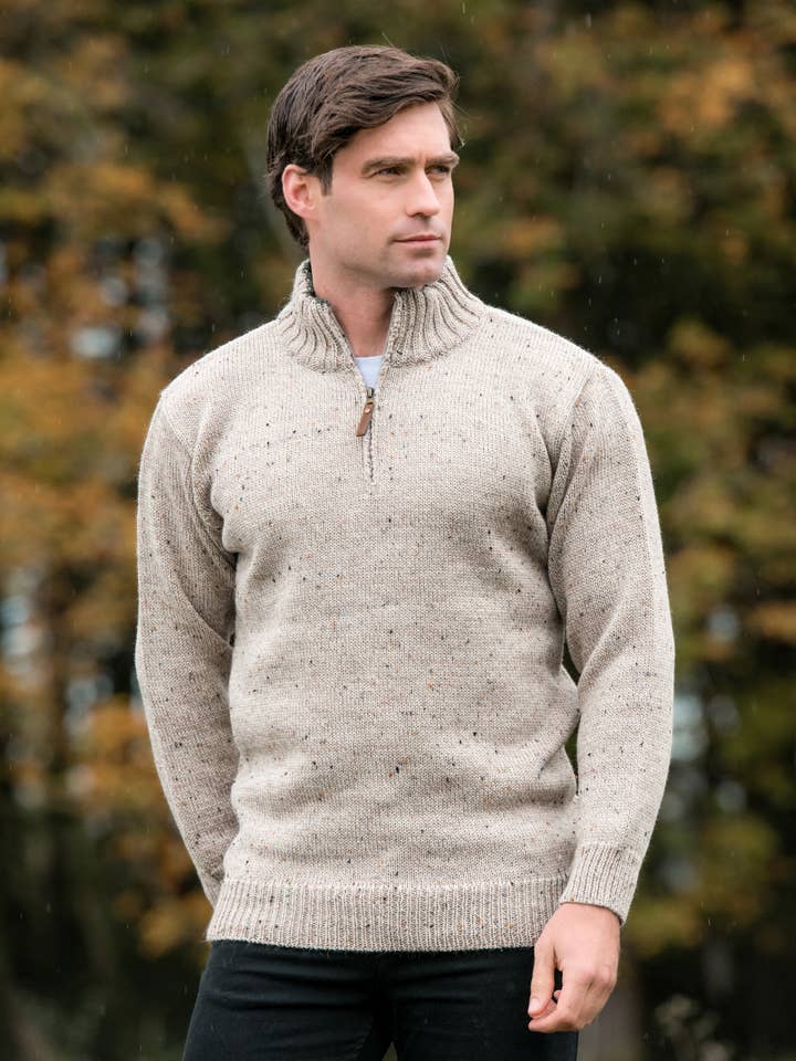 Aran Crafts - Wholesale Knit Sweater - Men's - Quarter Zip Plain Sweater X53332