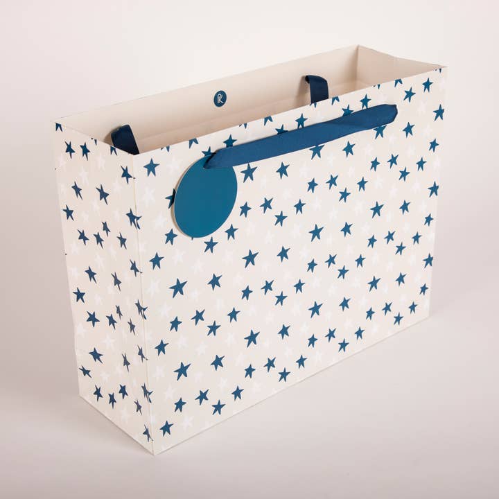 Large Gift Bag White Blue Stars Eco Shopper for wholesale by Penny Kennedy Ltd