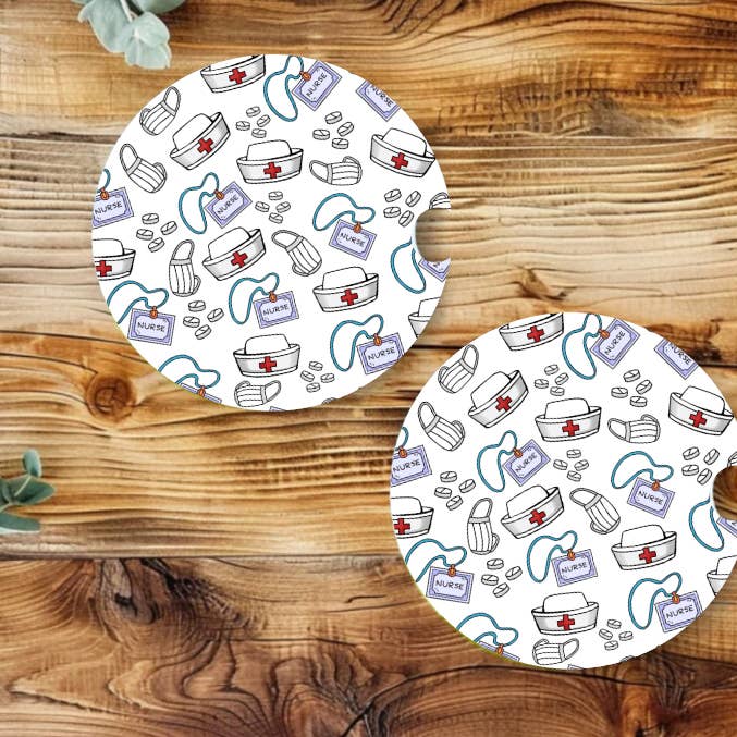 Krankenschwester Medizin Neopren Auto-Untersetzer-Set für den Großhandel von Prairie Chicken Sticker Shop & Gifts