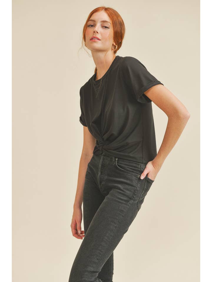 IT1001 Lovely Twisted Knot T-Shirt Black Neutral for wholesale on Faire