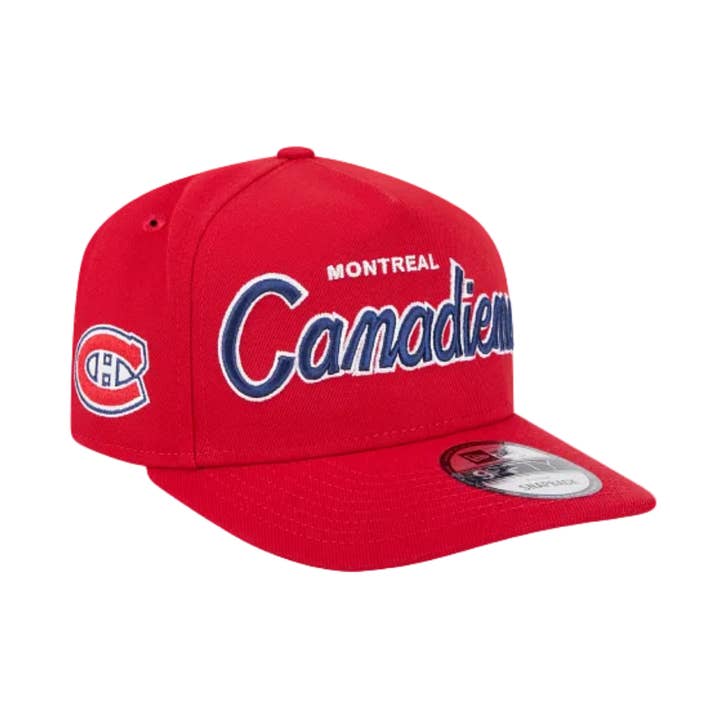 MONTREAL CANADIENS 9FIFTY A-FRAME NEW ERA NHL RED SCRIPT SNAPBACK HAT for wholesale by Rat City Sk8 Shop