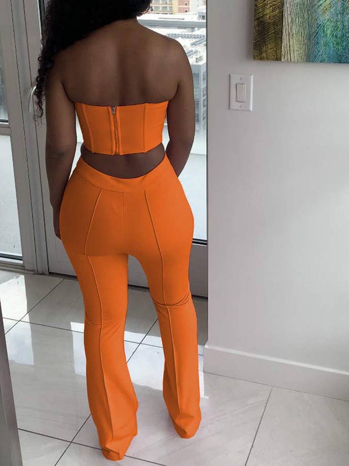 Flarix - Wholesale Top & pants set (NOT Loungewear) – Women's - zipper back crop tube top straight leg pants set2