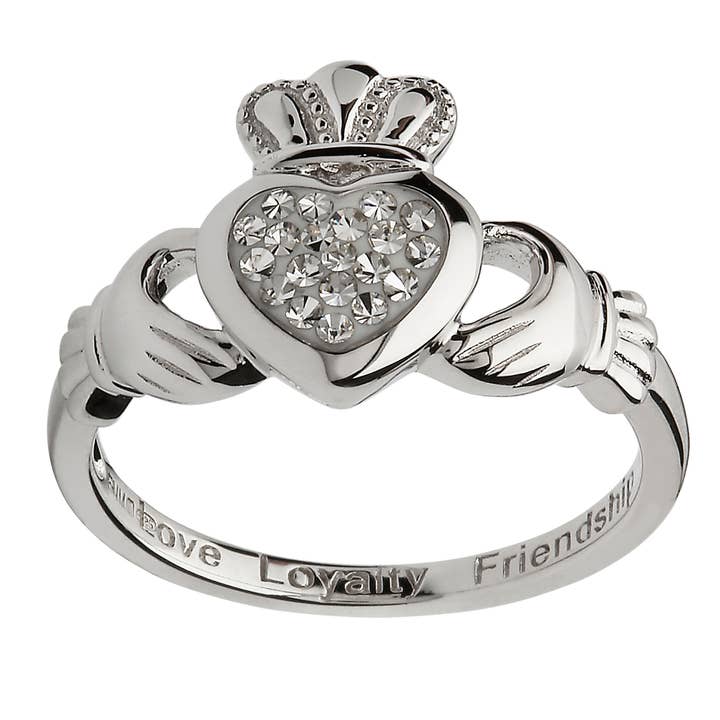 Sterling Silver Claddagh Ring with White Swarovski Crystals for wholesale by Dublin Gift Company