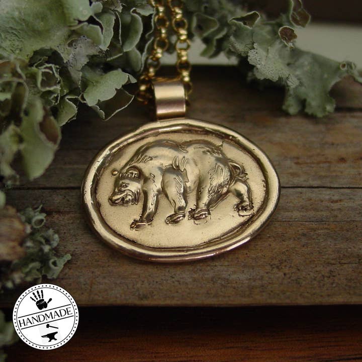 American Black Bear pendant - Hand-Carved in Bronze for wholesale by Vis a Vis Jewelry