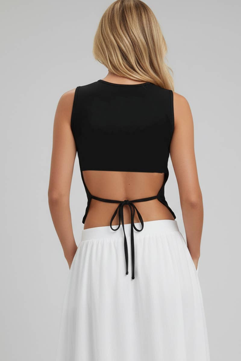 CAPELLA APPAREL - Wholesale Knit Top - Women's - Sleeveless Mock Neck Top with Adjustable Side Slit Tie2