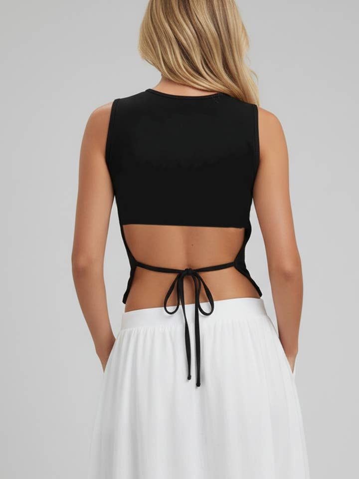 CAPELLA APPAREL - Wholesale Knit Top - Women's - Sleeveless Mock Neck Top with Adjustable Side Slit Tie2