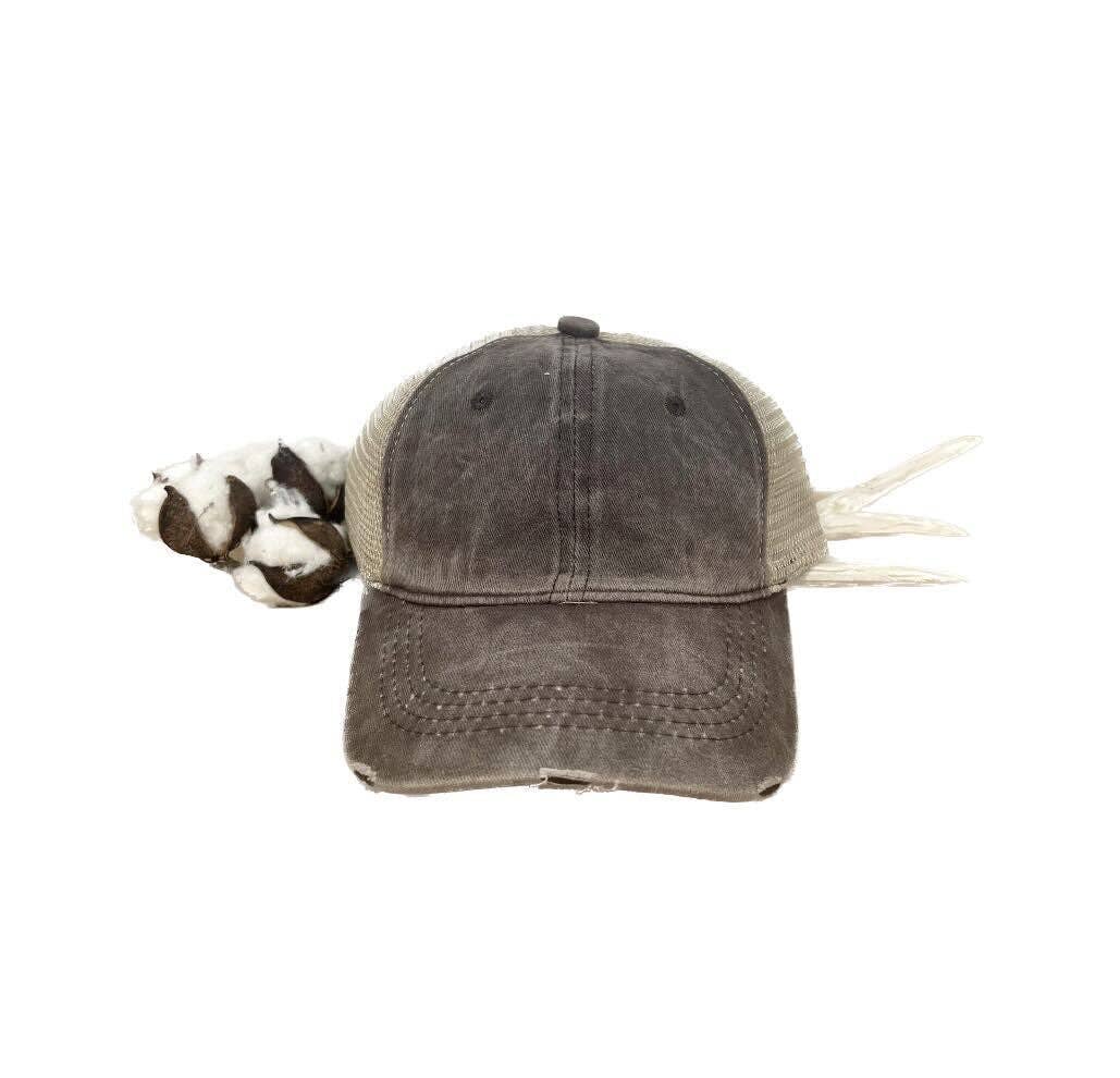 GIRLS High Ponytail Brown l Hat with Beige Mesh for wholesale on Faire0