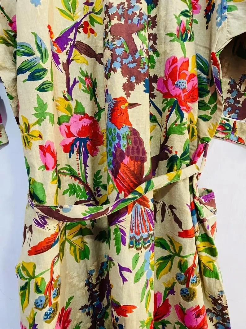 GYPSY STUDIO – Kimono - Mulher por atacado – Robe Curto de Algodão com Estampa Floral de Pássaros4