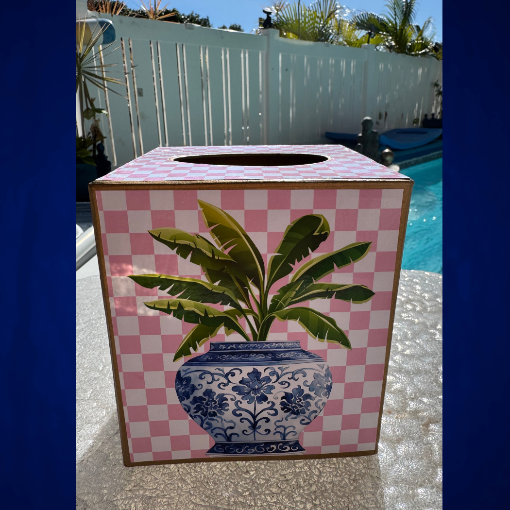 TOPICS IN THE TROPICS - Wholesale Tissue Box - Paper Mache Kleenex Box with chinoiserie vase and dragonfly4