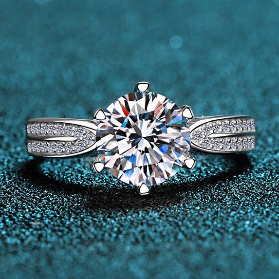 Moissanite Pave Band Engagement Ring in 925 Sterling Silver for wholesale by Perimade & Co. LLC