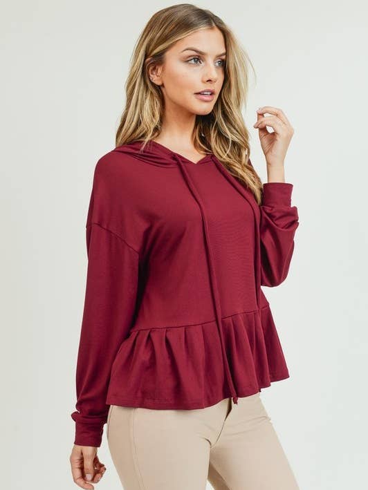 Top com Capuz de Manga Comprida com Bainha de Folho por atacado de Yelete