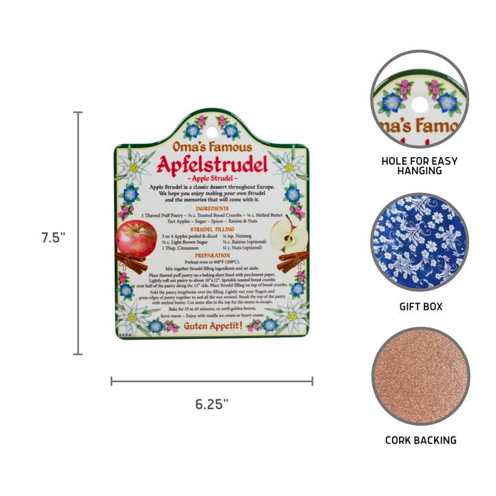 European Heritage Gifts - Wholesale Trivet - Ceramic Trivet with German Apfel Strudel Recipe