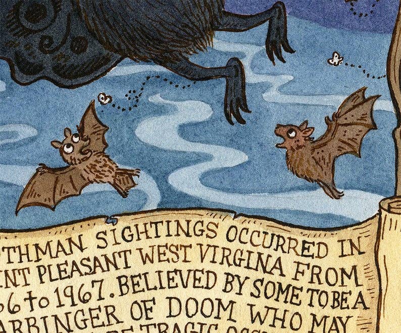 SepiaLepus Illustration - Wholesale Art Print - 8"x10"  Mothman Cryptid Art1