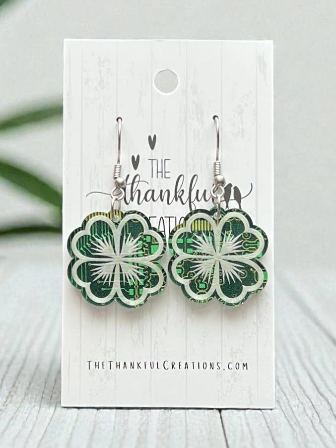 St Patrick's Day Earrings Handmade Shamrock Clover for wholesale by The Thankful Creations LLC